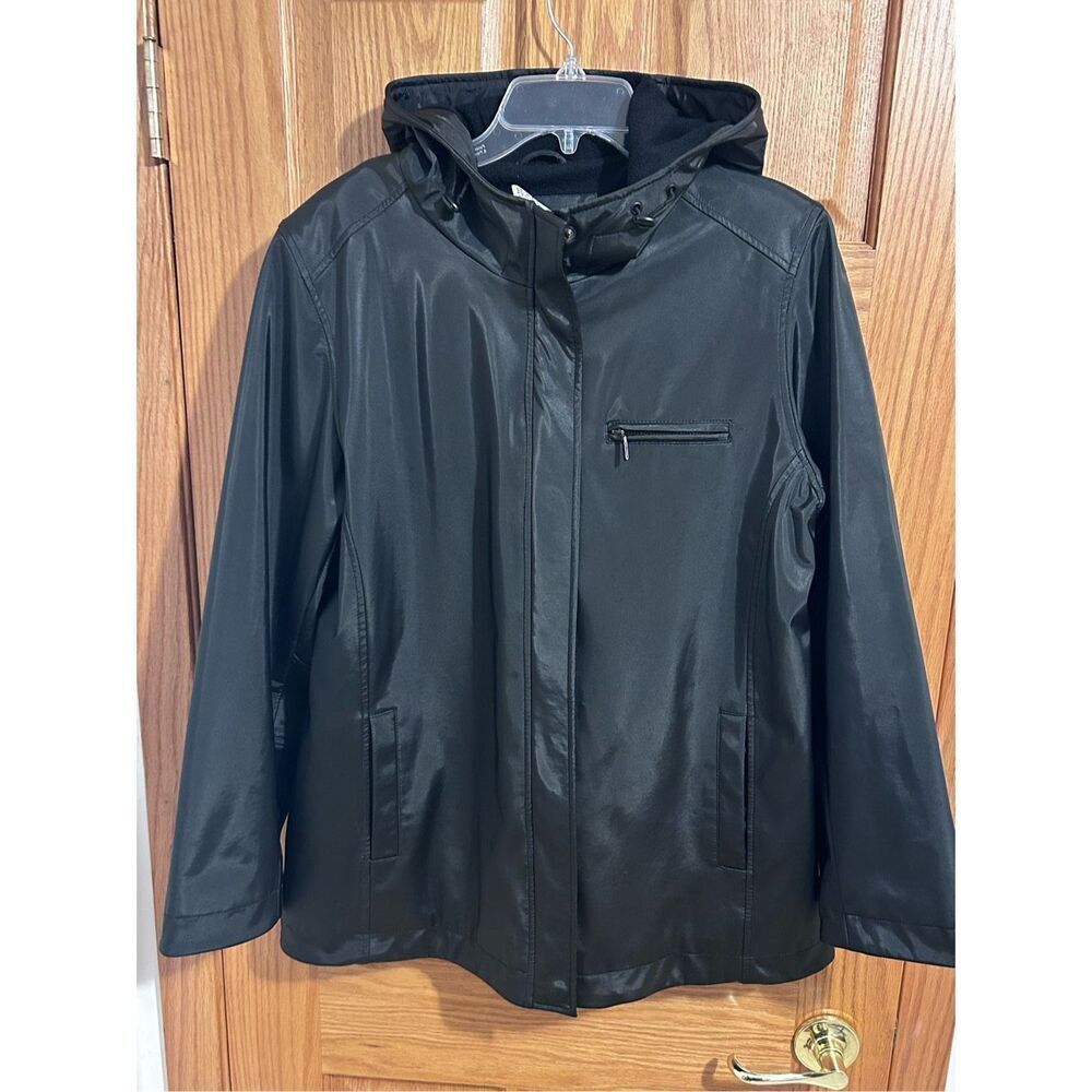 NorthCrest Women’s Black Fleece Hooded Zip Up Jacket Size M/10-12 - Picture 2 of 12